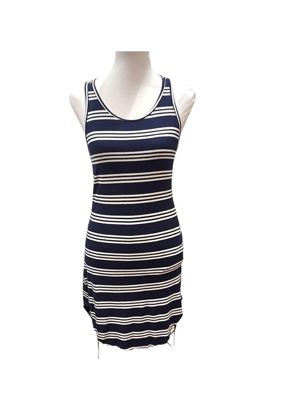 FEEL the Piece Body con Navy White Stripe Tank Mini Tee Shirt Dress SZ S